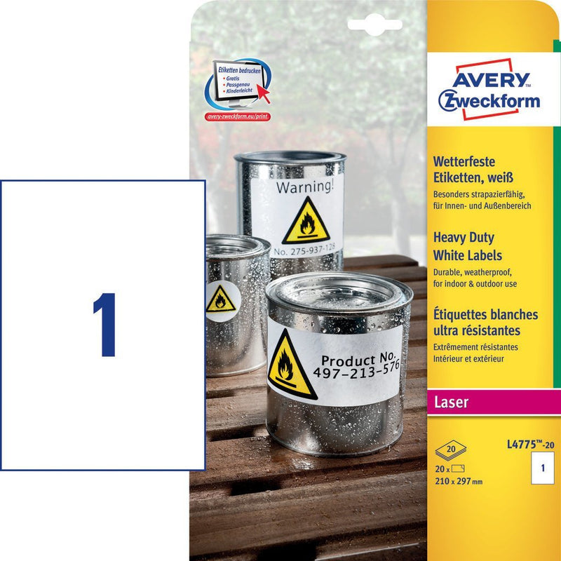 Avery L4775-20 Label Self-adhesive White 20 Pieces
