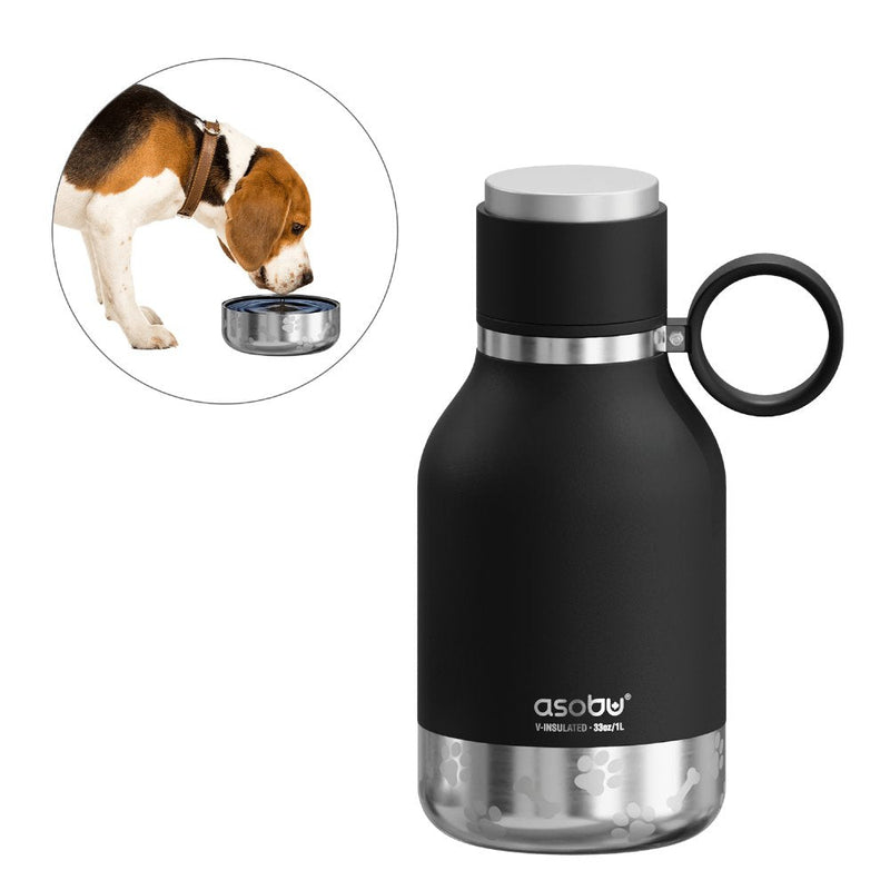 Asobu - Bottle Steel Inoxidable With Cuenco Perros 1 Litro Black