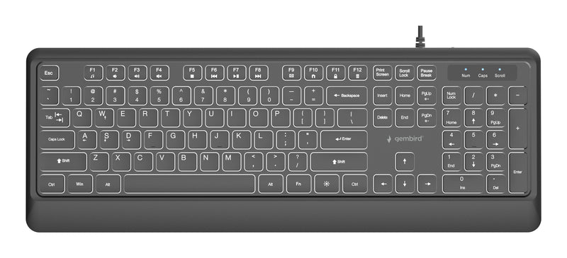 Gembird Slim Wired Backlight Keyboard Black Us Layout