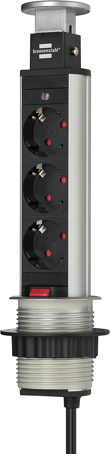 Brennenstuhl Base Plug Desk 3 Sockets 2M, Retractable