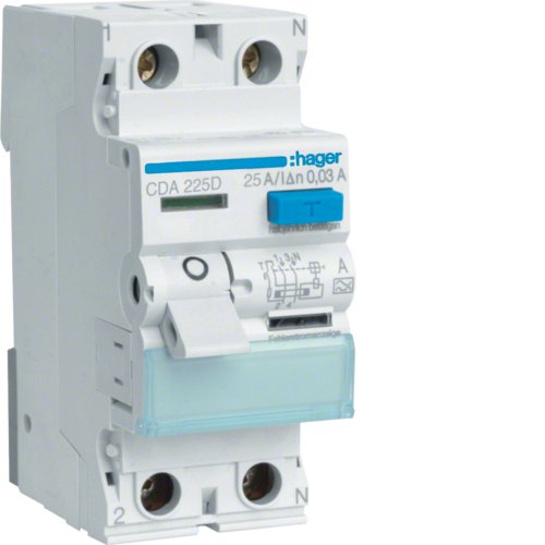 Hager Fi-interruptor 2POLOS 6KA 25A CDA225D ** 30MA Type a