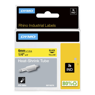 Dymo Rhino Tape ID1-6, Black Sobre Yellow 6MMX1'5M, Tubo Termorretractil (S0718270) — image 1