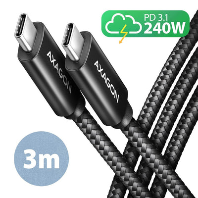 Axagon Cable HCM2-CM30AB Lade USB-C Zu USB-C 2.0, 3M, Pd 240W 5A, Alu - Black — image 1