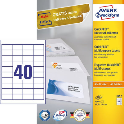 Avery Zweckform 3657 Label Self-adhesive Rectángulo Permanente White 4000 Pieces 52,5 X 29,7MM, A4 — image 1