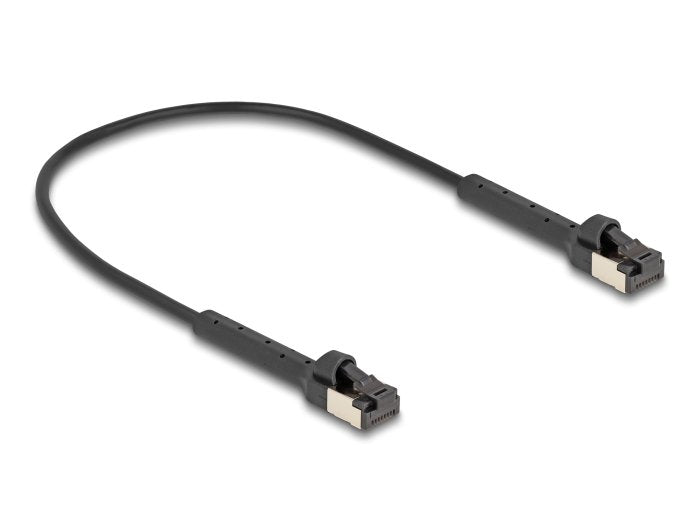 Delock RJ45 Slim Netzwerkcable CAT.8.1 U FTP Winkelbar Bis 40Gbps Black 0,25M