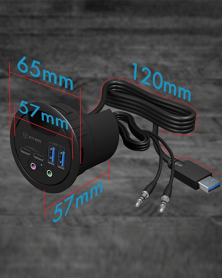 Icy Box USB 3.0 Hub Type-c / -a / Audio Icy Box IB-HUB1403B, 120CM Length Cable