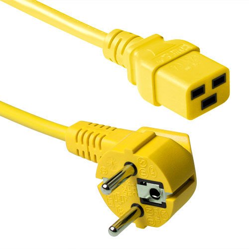 Powercord Mains Connector Schuko Cee 7 Male (angled) - C19 IEC 60320 Yellow 3M