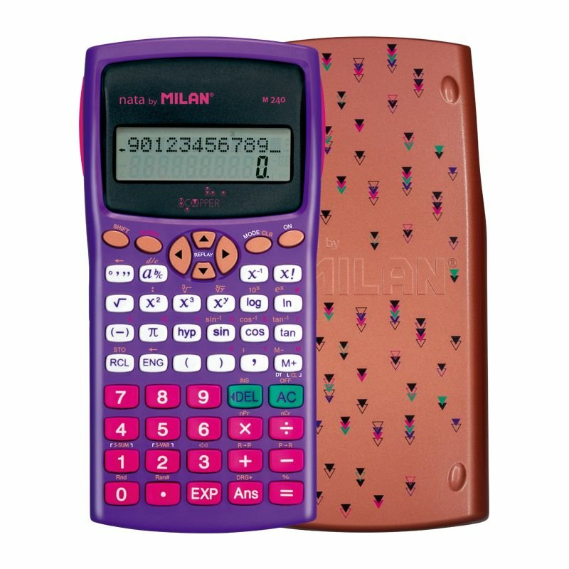 Milan M240 Calculator Cientifica Copper 10 + 2 Digitos - Screen 2 Lineas - 240 Funciones Integradas Incluyendo
