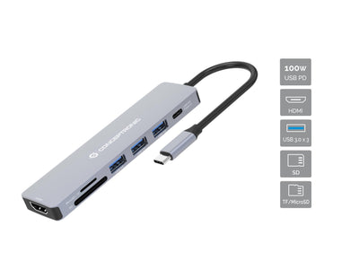 Conceptronic Adapter USB-C 7IN1 HDMI USB-A 3.0X3 USB-C Pd 100W Reader SD/microSD DONN19G — image 1