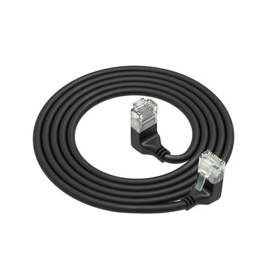 Black 5 Meters U UTP CAT.6A Lszh Slimline Patch Cable With RJ45 Connectors 90° Angled Down To 90° Angled Up — image 1