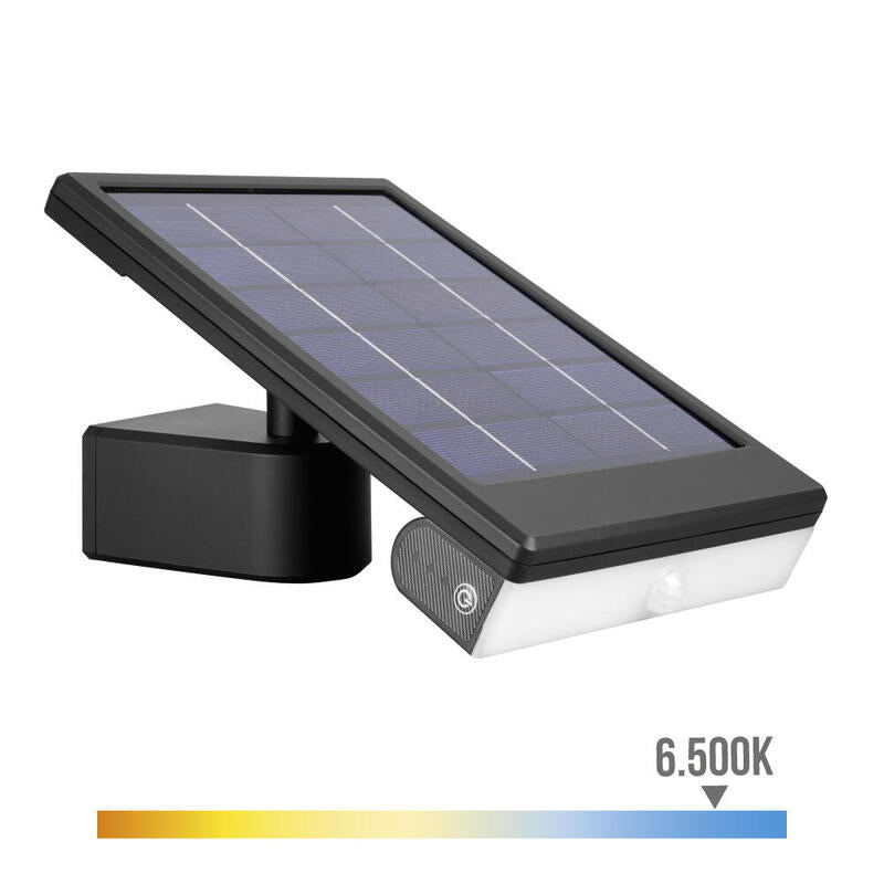 EDM Wall Light Solar LED 6W 720LM 6.500K With Sensor Crepuscular And Motion Colour Black