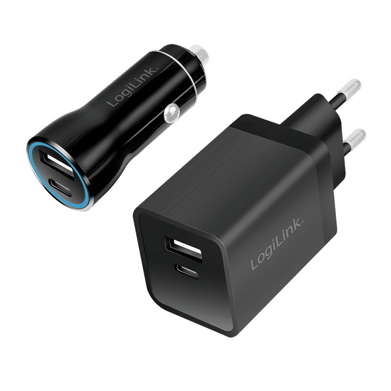 Logilink USB-A C Charging Kit, 15W, Each 1x Usb-a, 1x Usb-c, Black