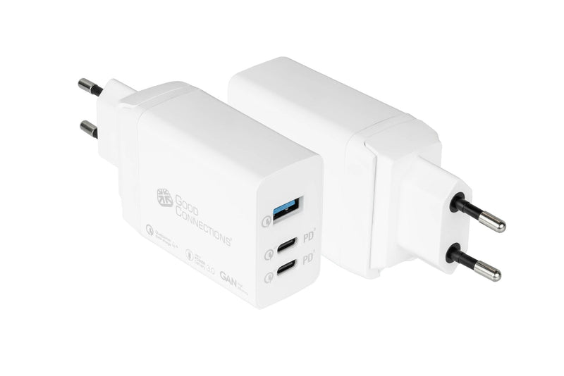 Usb-schnell Charger 65W With GaN-technologie 3-PORT 2x USB-C USB-A PD 3,0 QC3,0 Goodconnections White