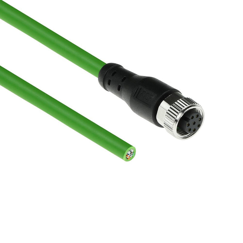 Industrial 5.00 Meters Sensor Cable M12A 8-PIN Female To Open End, Ultraflex Tpe Cable Shielded