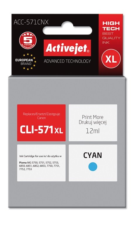 Activejet Ink ACC-571CNX (reemplazo Canon CLI-571C XL - Supreme - 12ML - Cyan