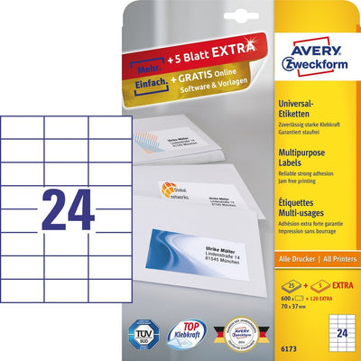 Avery Zweckform Labels 6173 White 70,0 X 37,0MM — image 1