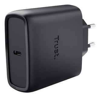 Trust Charger Wall/Travel USB-C 65W + USB Cable -c 2M Maxo Black Wall Charger GaN 65W/ 1x USB Type-c / Include