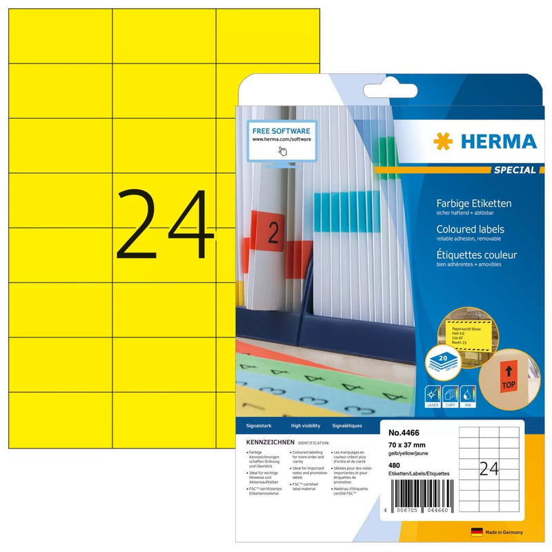 Herma Labels A4 Yellow 70X37 Mm Paper Matte 480 Units