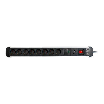 Base Múltiple, 8 Sockets Schuko 2P + T, 16A 250V~, 1,5M Cable C/Switch And Prot. Sobretensiones, Aluminium — image 1