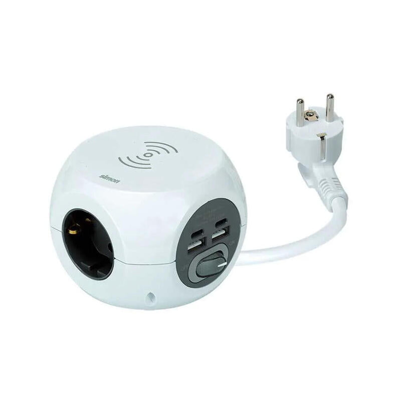 Base Múltiple Combiball Charging Wireless + 3 Sockets (2PT + T) + 2 USB a + 2 USB C. White