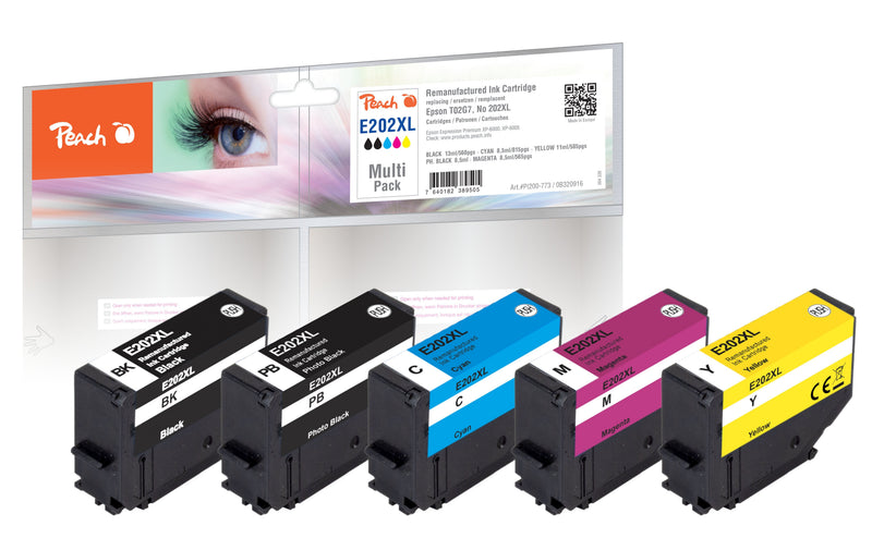 Peach Ink PI200-773 5 Pieces Compatible Epson (xl) Black Cyan Magenta Foto Black Yellow High Yield (xl), 13ML,