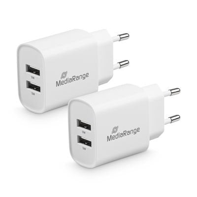 Mediarange Charger Plug 12W With Dos Usb-a, White