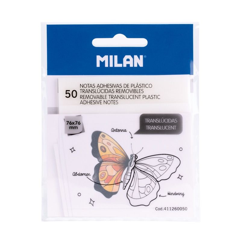 Milan Bloc Notas Adhesivas 50H 76X76MM Plastic Translúcidas