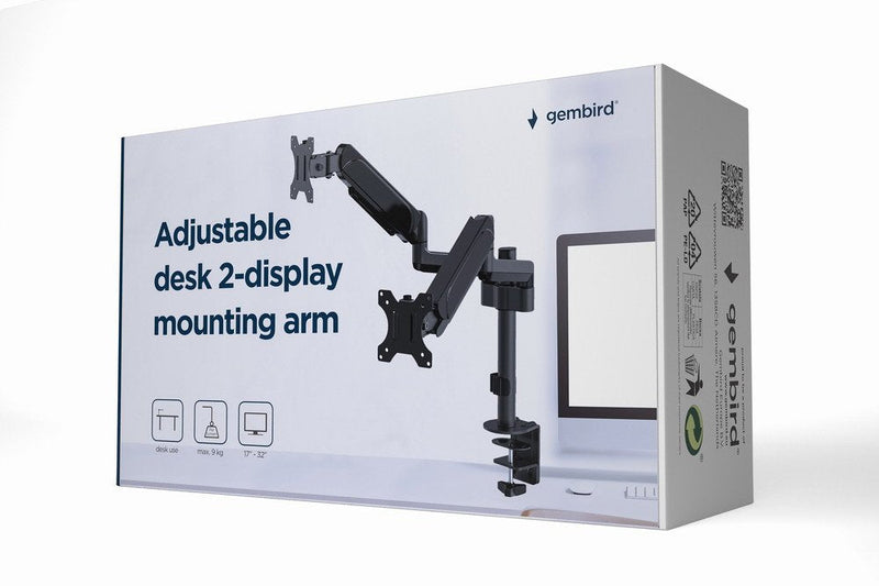 Gembird MA-DA2P-01 Adjustable Desk 2-DISPLAY Mounting Arm 17-32 Up To 9KG