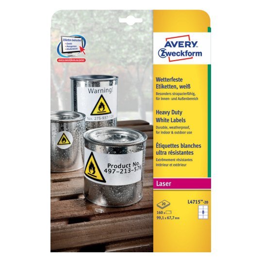 Avery Zweckform L4715-20 Label Self-adhesive White Rectángulo Permanente 160 Pieces