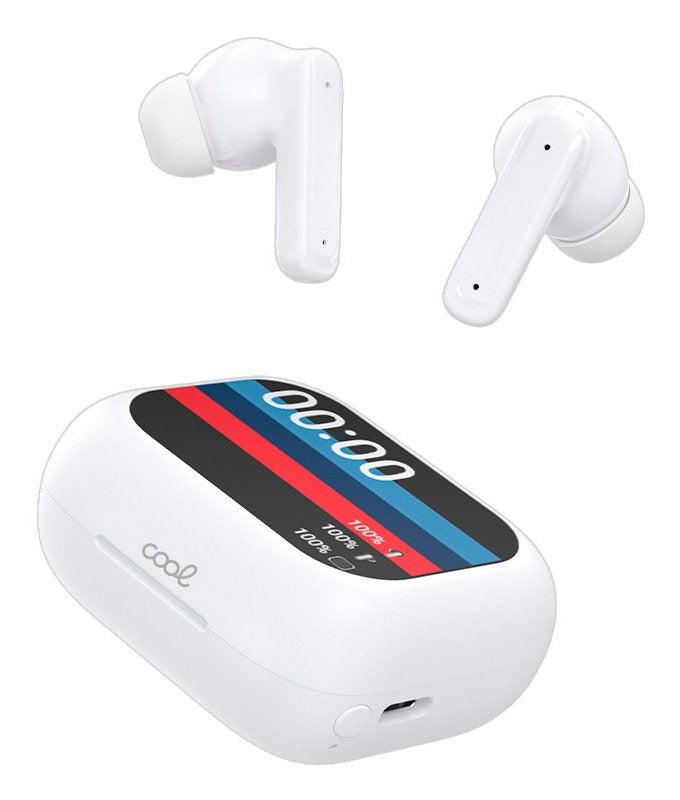 Cool Headphones Stereo Bluetooth Earbuds LCD Ambient White