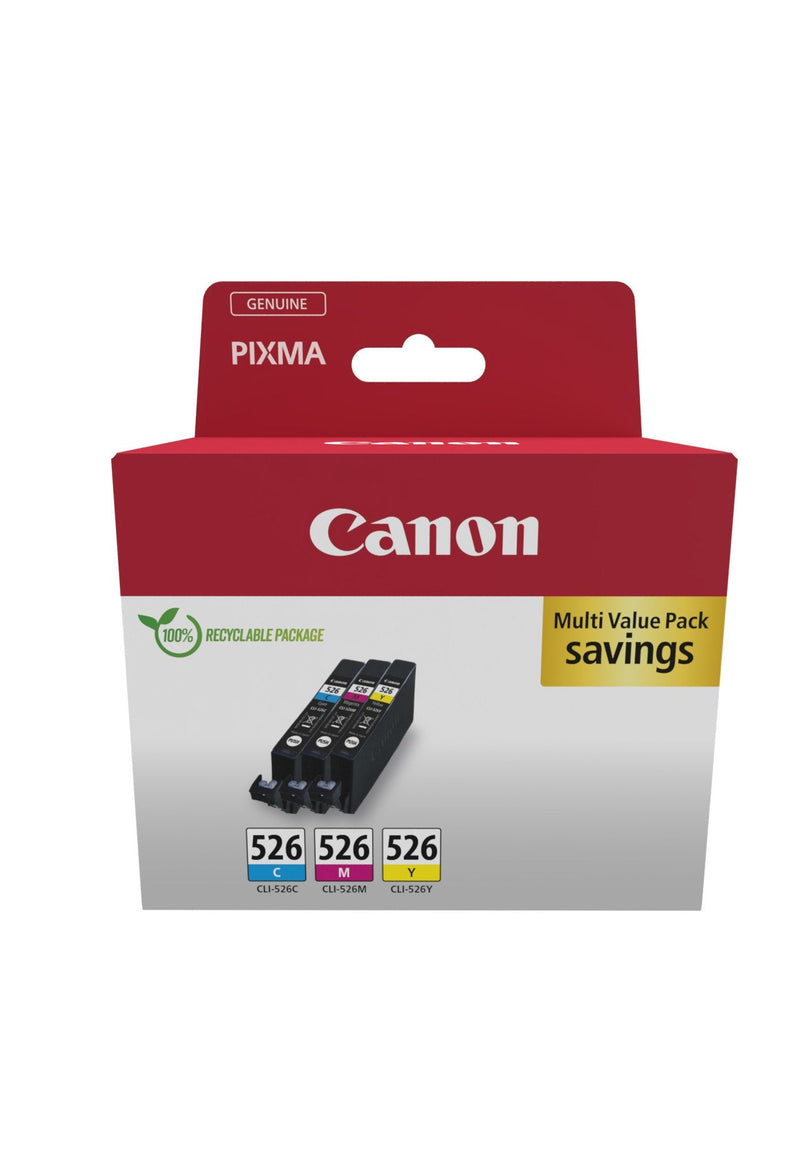 Canon CLI-526 C/M/ And Multi Pack Paquete 3 9ML Yellow Cyan Magenta Genuine Depósito Ink Pixma IP4850 IP4950 I