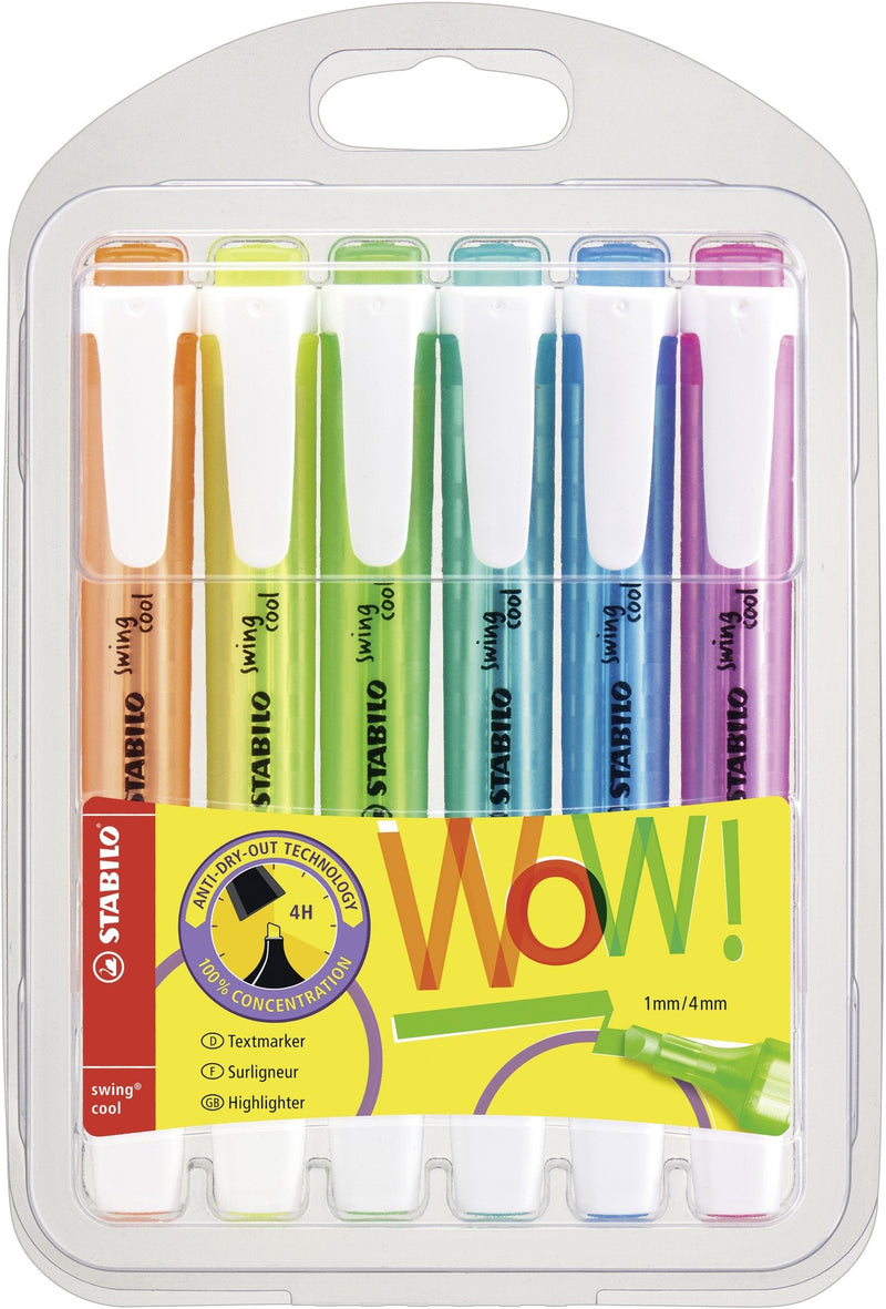 Stabilo Swing Cool Pack 6 Marcadores Fluorescentes - Body Flat - Punta Biselada - Trazo Entre 1 And 4MM - Ink