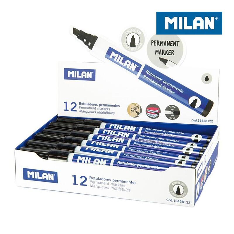 Milan Box 12 Markers Permanentes Punta Biselada Black