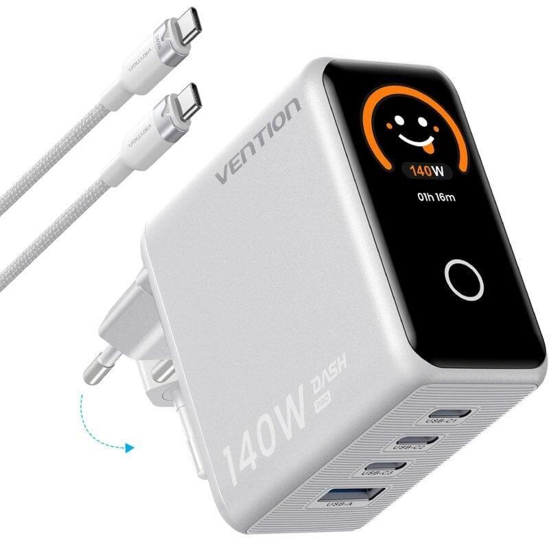 Vention Wall Charger GaN TZ-FCOI0-EU 3x USB Type-c + USB Cable Type-c 1x USB 140W