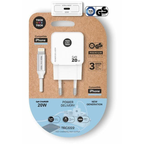 Tech One Tech Wall Charger TEC2222 1x USB Type-c + Cable Lightning 20W White — image 1