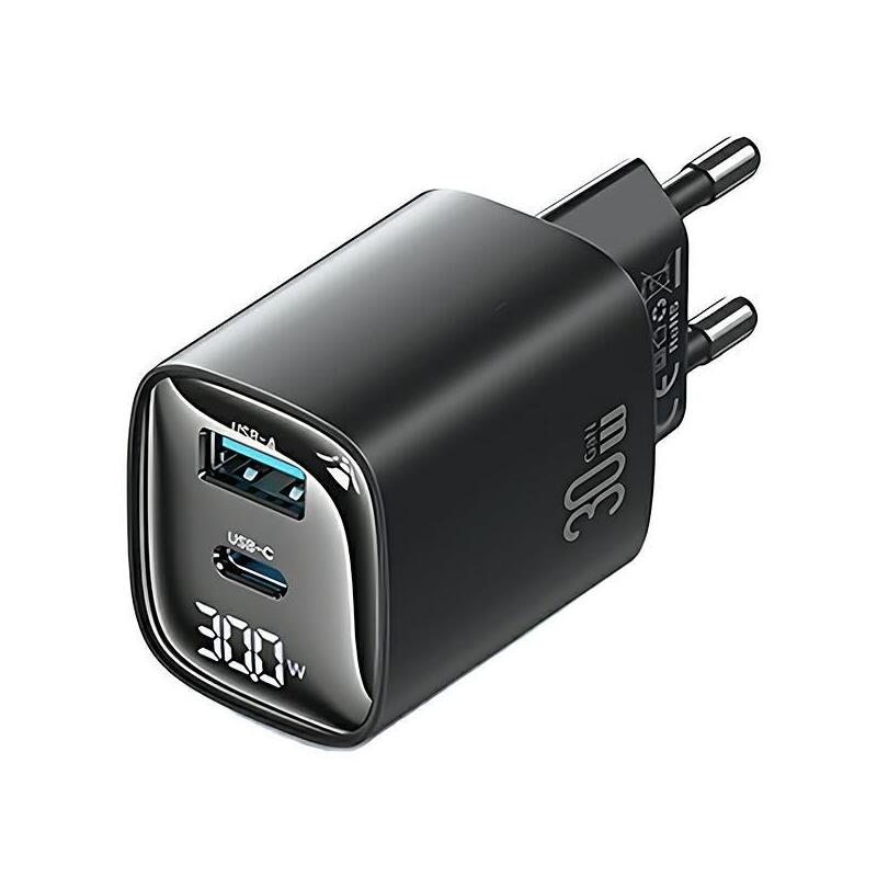 Charger Network 30W GaN LED USB + USB-C CC229 Fast Charging Black