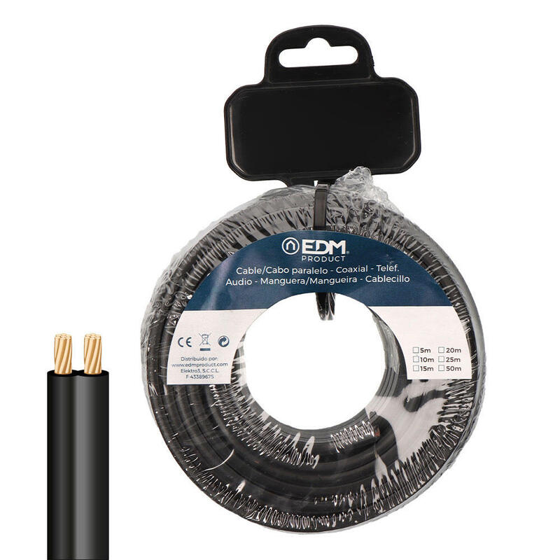 Film Roll Cable Paralelo 2X0,75MM² Black 50M.
