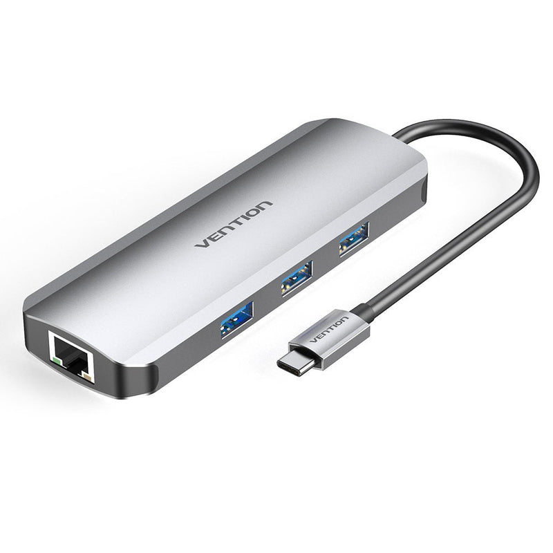 Vention Docking USB Type-c Tokhb 1x HDMI 3x USB 1x USB Type-c Pd 1x RJ45 1XLECTOR Cards SD And microSD Grey