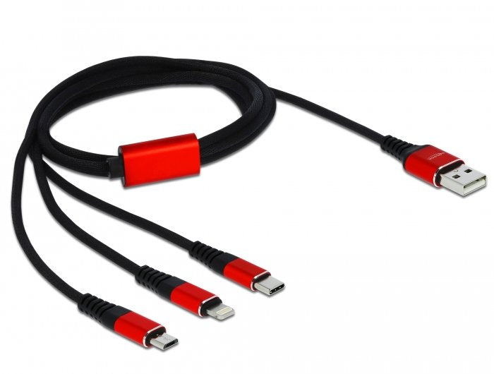 Delock 85892 USB Cable 1M 2.0 USB a USB C/Micro-usb B/Lightning Black Red