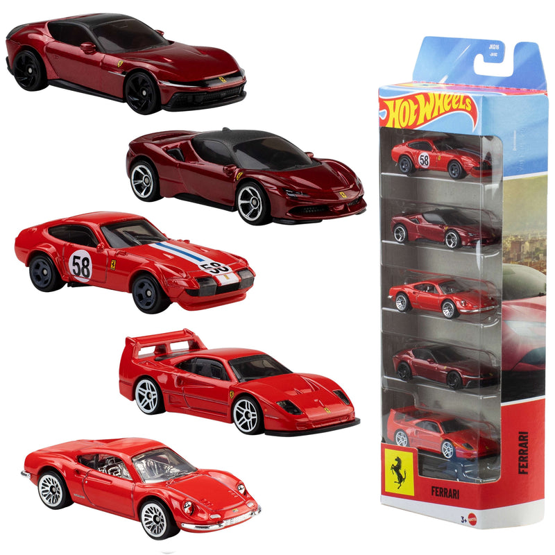 Blíster 5 Vehiculos Ferrari Hot Wheels