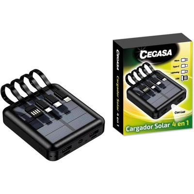 Cegasa Powerbank Solar 4 1 5000MAH - Salidas Usb-c, Lighting, Usb-a, Micro USB - With Linterna - Black — image 1