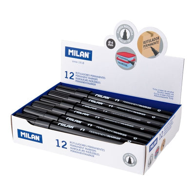 Milan Pack 12 Units Marker Permanente Punta Redonda Black — image 1