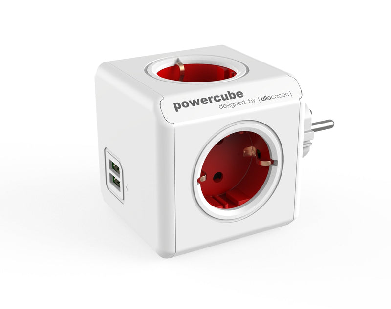 Power Strip Powercube Socket Red 4 Salidas 2 USB