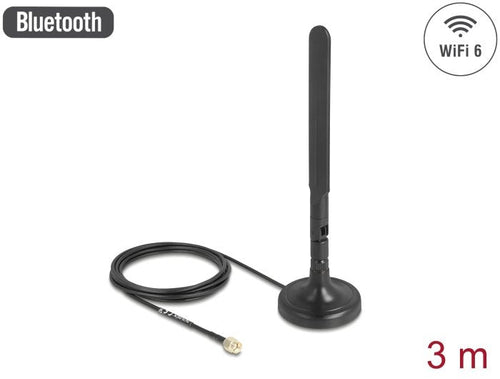 Delock Wi-Fi 6 Antenna Rp-sma Connector Male 3 dBi Omnidirektional With Cable Connection RG-174 3M With Kippge — image 1