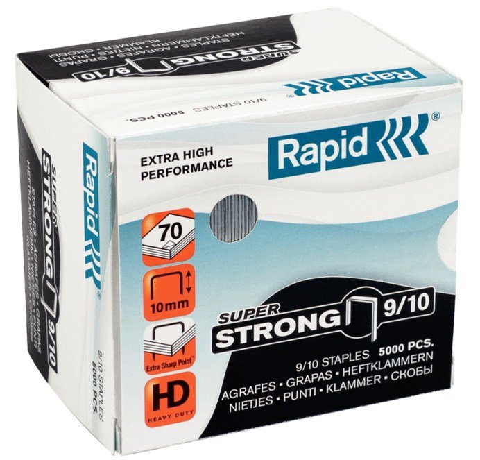 Rapid Super Strong Box Of 5000 Staples 9/10 - 40A 70 Hojas - Alambre Galvanizado Superreforzado - Patilla 10MM