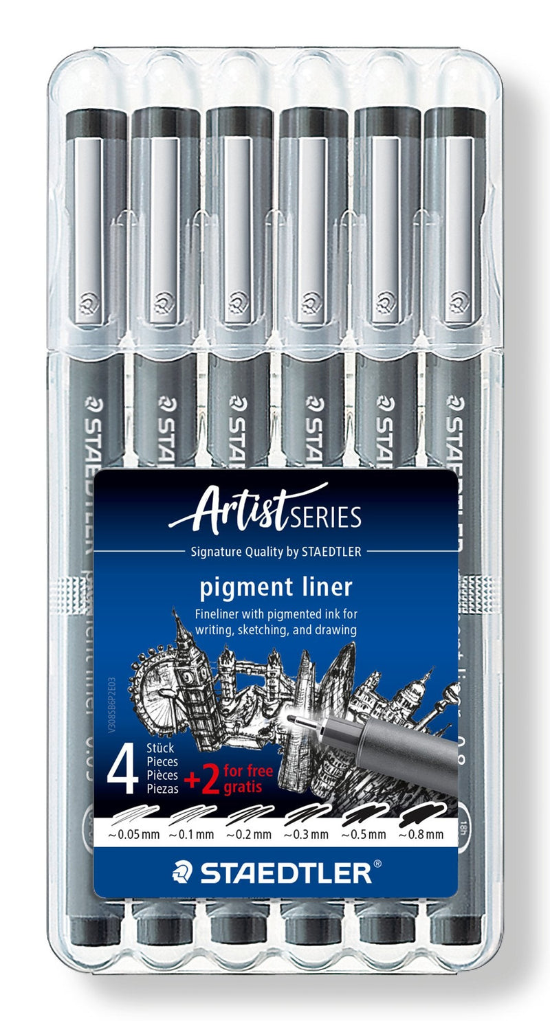 Staedtler Markers Pigment Liner 308 Case 6 Anchos Line Surtidos Black