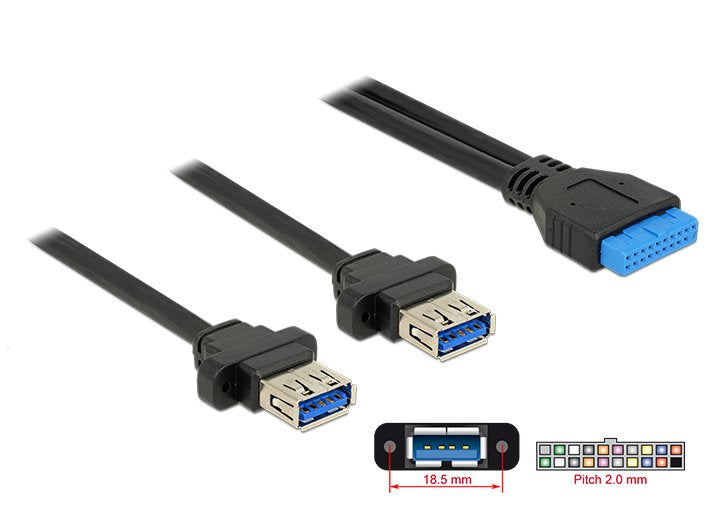 Delock 85244 Base Conexiones USB Cable 3.0 Female 19 Contactos 2,00MM 2 X USB 3.0 Tipo-a Female Installation P