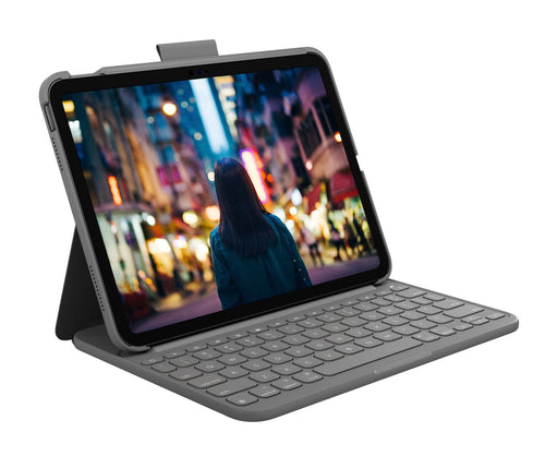 Logitech Slim Folio Box Of Keyboard And Folio Wireless Bluetooth Le Qwertz Suizo Grey Oxford Apple 10.2-INCH I — image 1