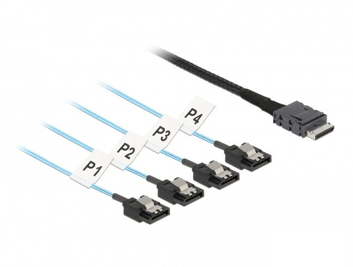 Delock Cable Oculink SFF-8611 4 X SATA 7 Pin 0,5M Metall