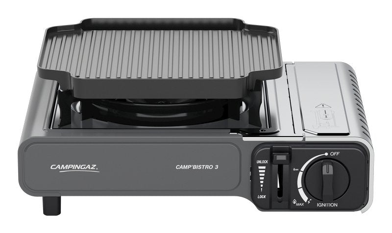 Campingaz Estufa Gas Camp'bistro 3 Con Parrilla Plateada/Gris Estufa Fuego 2,2KW, Modelo 2025 2214202